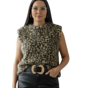 R&K Evening leopard print fringe top size medium‎